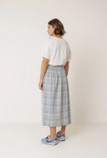 Indi and Cold Andie Cotton Plaid Midi Skirt in British Blue Plaid
