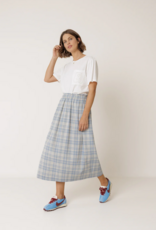 Indi and Cold Andie Cotton Plaid Midi Skirt in British Blue Plaid