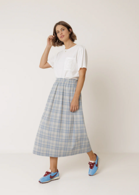 Indi and Cold Andie Cotton Plaid Midi Skirt in British Blue Plaid