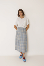 Indi and Cold Andie Cotton Plaid Midi Skirt in British Blue Plaid