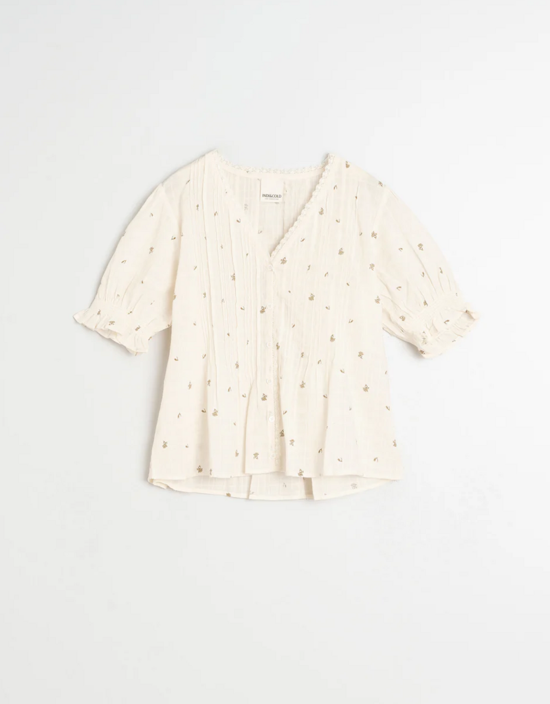 Indi and Cold Evelyn Short Sleeved Top in Ecru