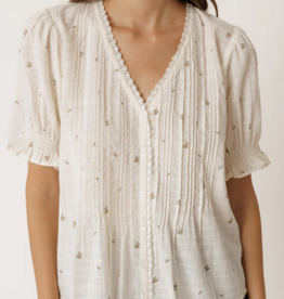 Indi and Cold Evelyn Embroidered Short Sleeved Top in Ecru