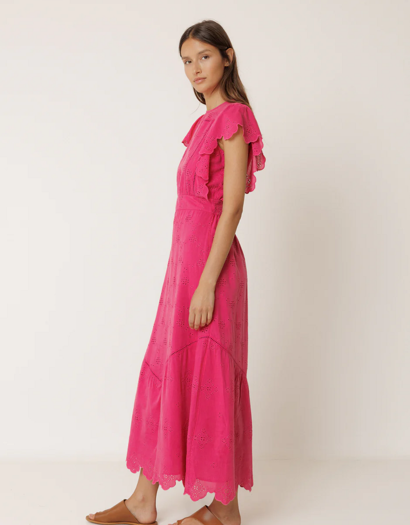 Indi and Cold Abby Schiffli Embroidery Maxi Dress in Strawberry