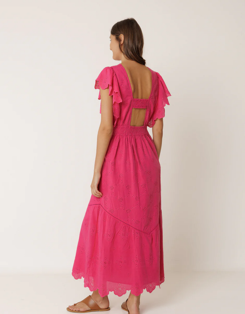 Indi and Cold Abby Schiffli Embroidery Maxi Dress in Strawberry