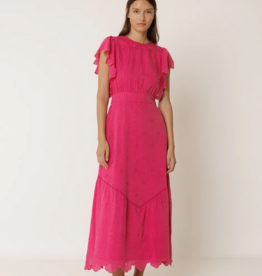 Indi and Cold Abby Schiffli Embroidery Maxi Dress in Strawberry