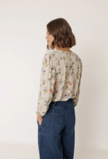 Indi and Cold Gail Ruched Detail Printed Blouse in Beige