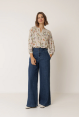 Indi and Cold Gail Ruched Detail Printed Blouse in Beige