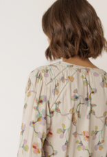 Indi and Cold Gail Ruched Detail Printed Blouse in Beige