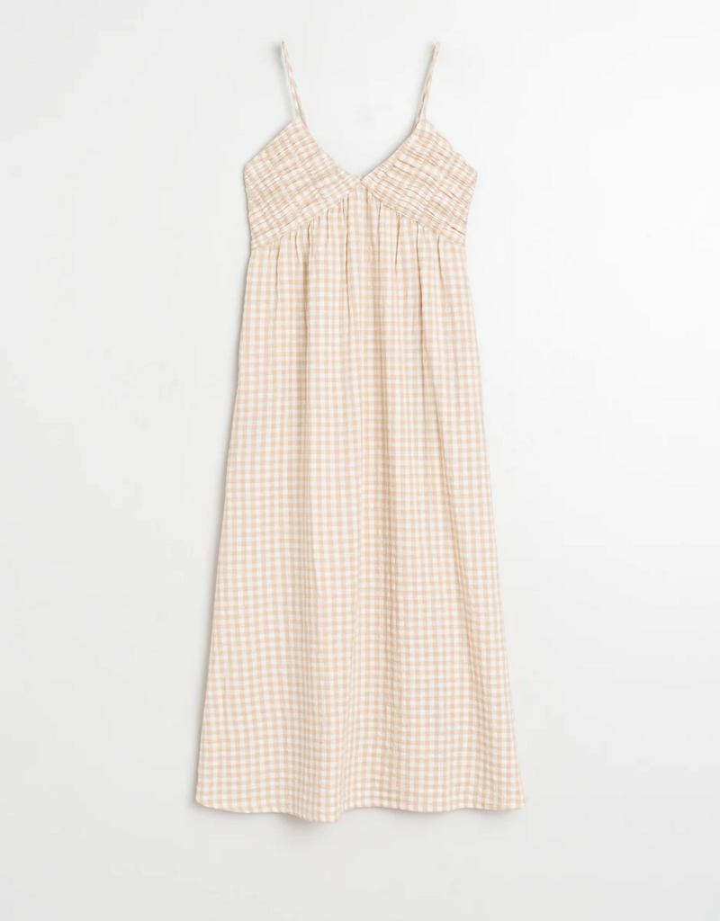 Indi and Cold Potter Strappy Gingham Dress in Beige