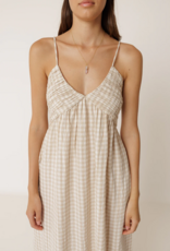 Indi and Cold Potter Strappy Gingham Dress in Beige