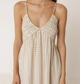 Indi and Cold Potter Strappy Gingham Dress in Beige