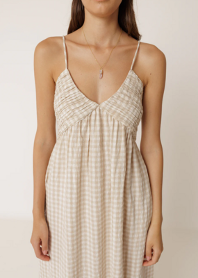 Indi and Cold Potter Strappy Gingham Dress in Beige