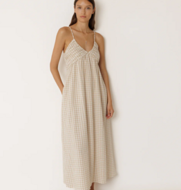 Indi and Cold Potter Strappy Gingham Dress in Beige