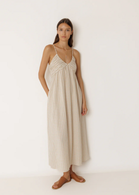 Indi and Cold Potter Strappy Gingham Dress in Beige