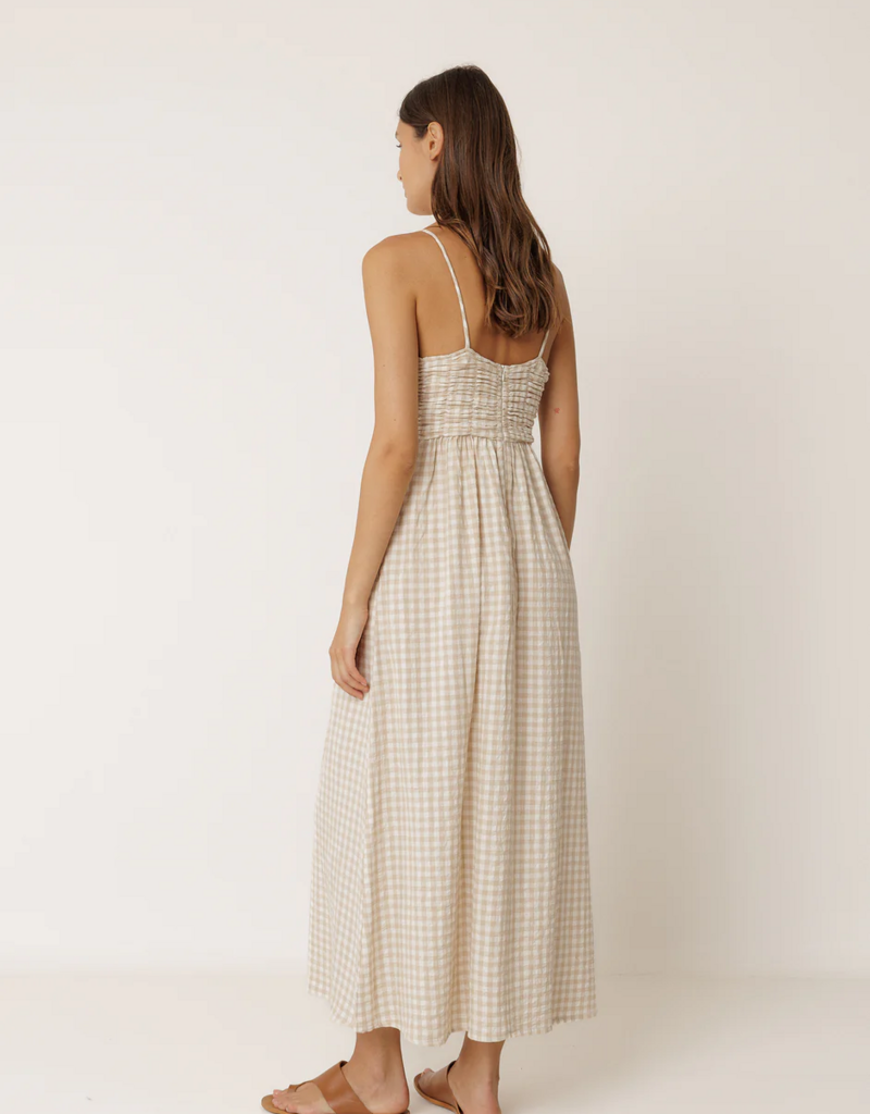 Indi and Cold Potter Strappy Gingham Dress in Beige