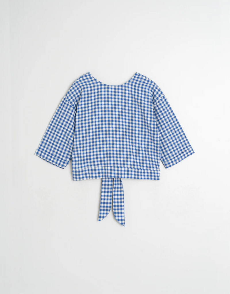 Indi and Cold Eve Reversible Wrap Crop Shirt in British Blue Gingham