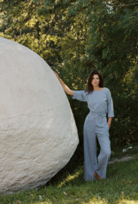 Indi and Cold Eve Reversible Wrap Crop Shirt in British Blue Gingham