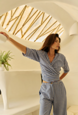 Indi and Cold Eve Reversible Wrap Crop Shirt in British Blue Gingham