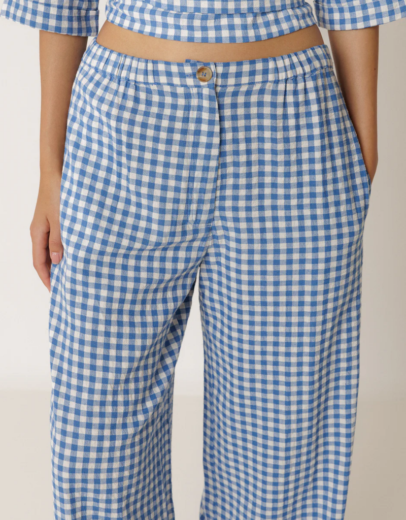 Indi and Cold Drue Elastic Waist Pant in British Blue Gingham