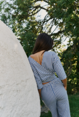 Indi and Cold Drue Elastic Waist Pant in British Blue Gingham