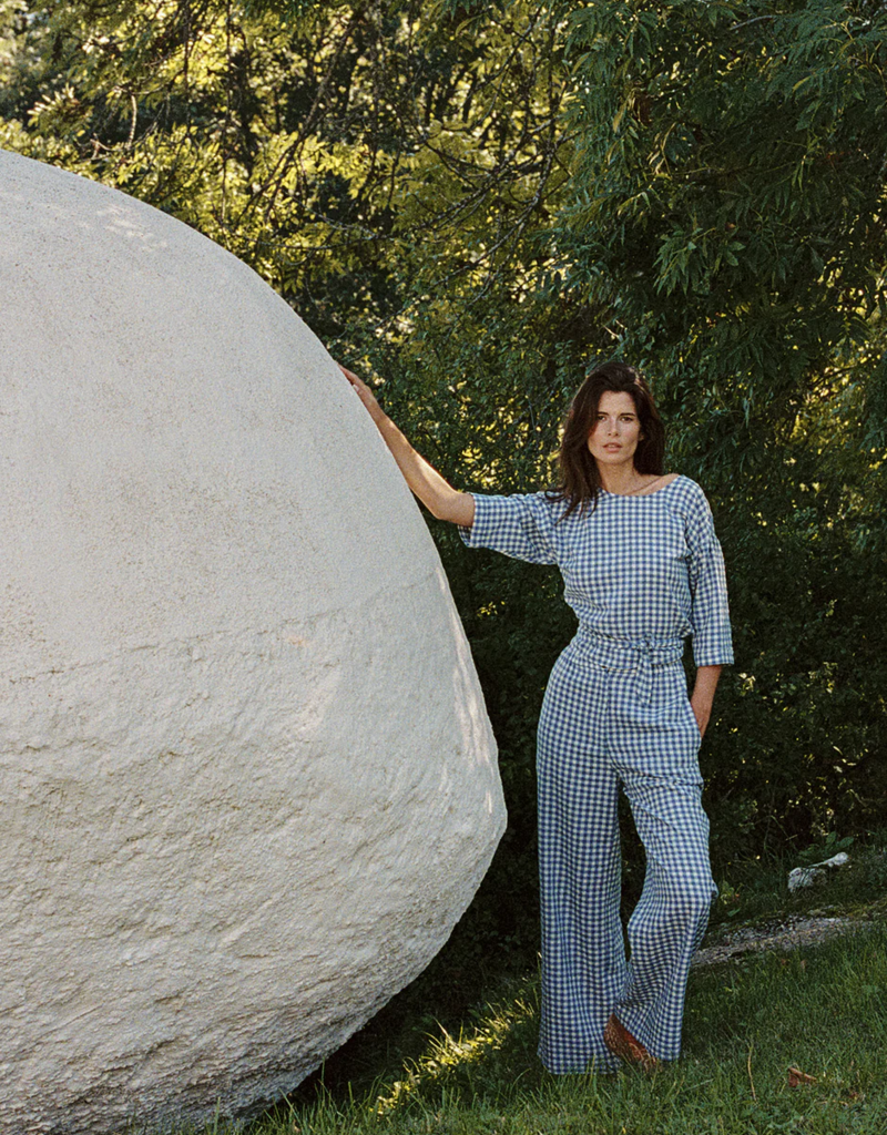 Indi and Cold Drue Elastic Waist Pant in British Blue Gingham