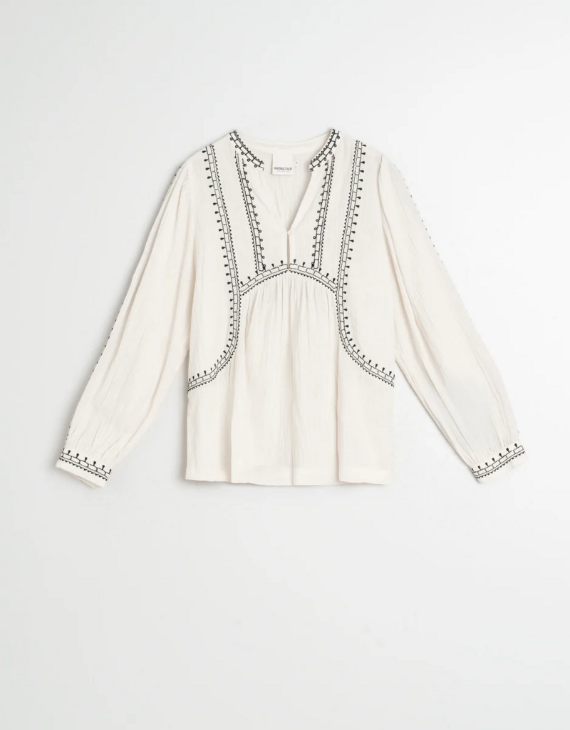 Indi and Cold Charlie Embroidered Blouse in Ecru