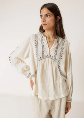 Indi and Cold Charlie Embroidered Blouse in Ecru