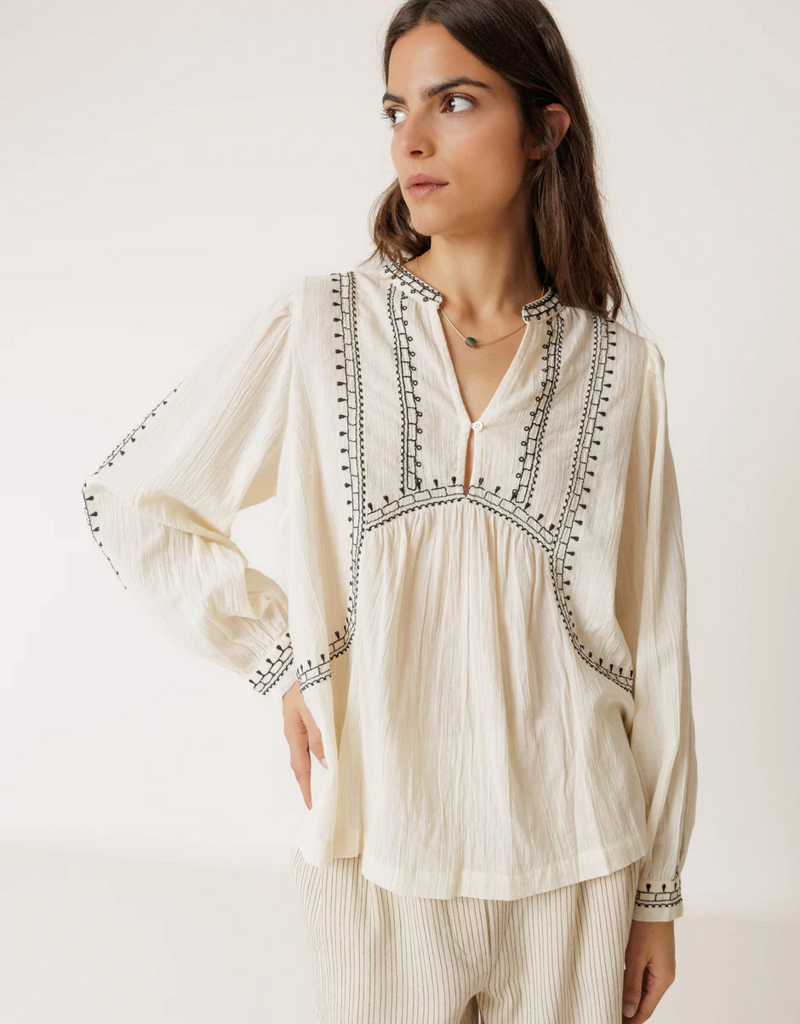 Indi and Cold Charlie Embroidered Blouse in Ecru