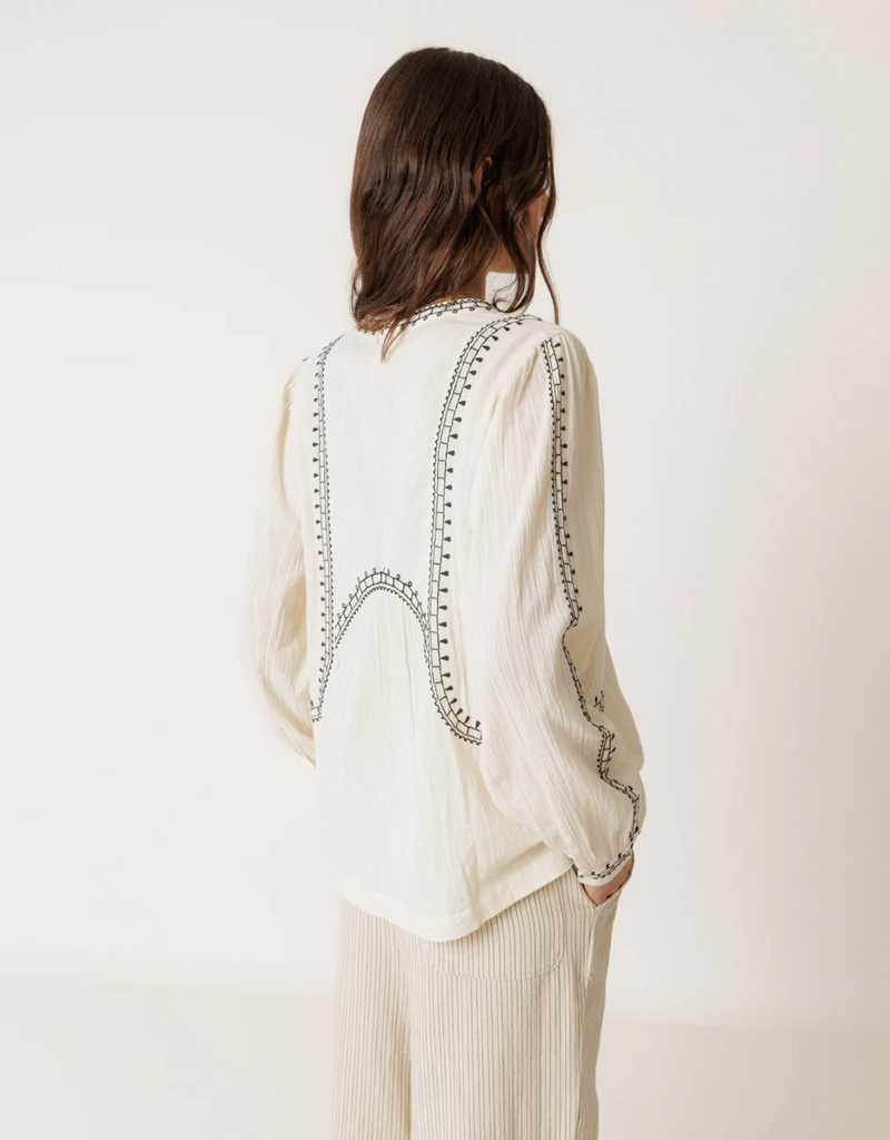 Indi and Cold Charlie Embroidered Blouse in Ecru