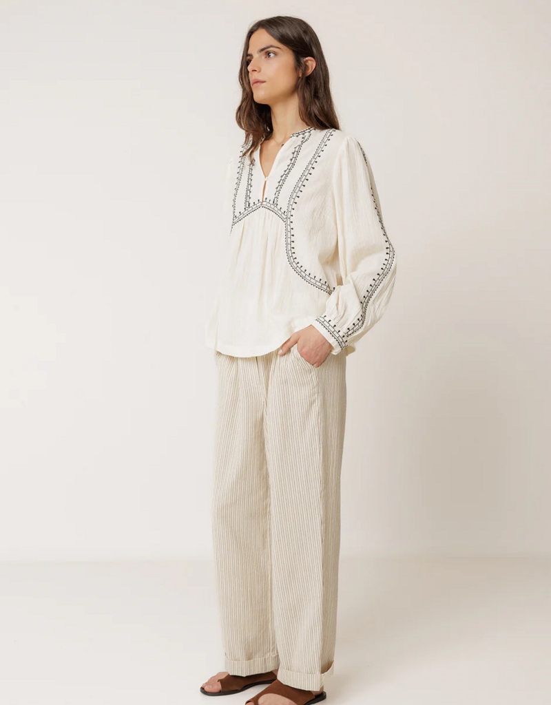 Indi and Cold Charlie Embroidered Blouse in Ecru