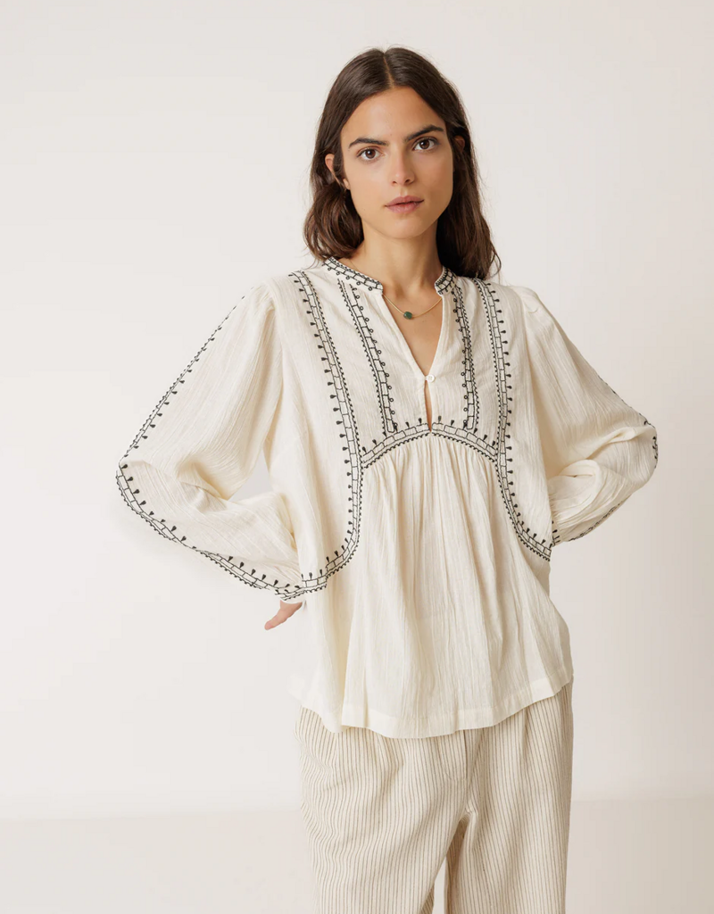 Indi and Cold Charlie Embroidered Blouse in Ecru