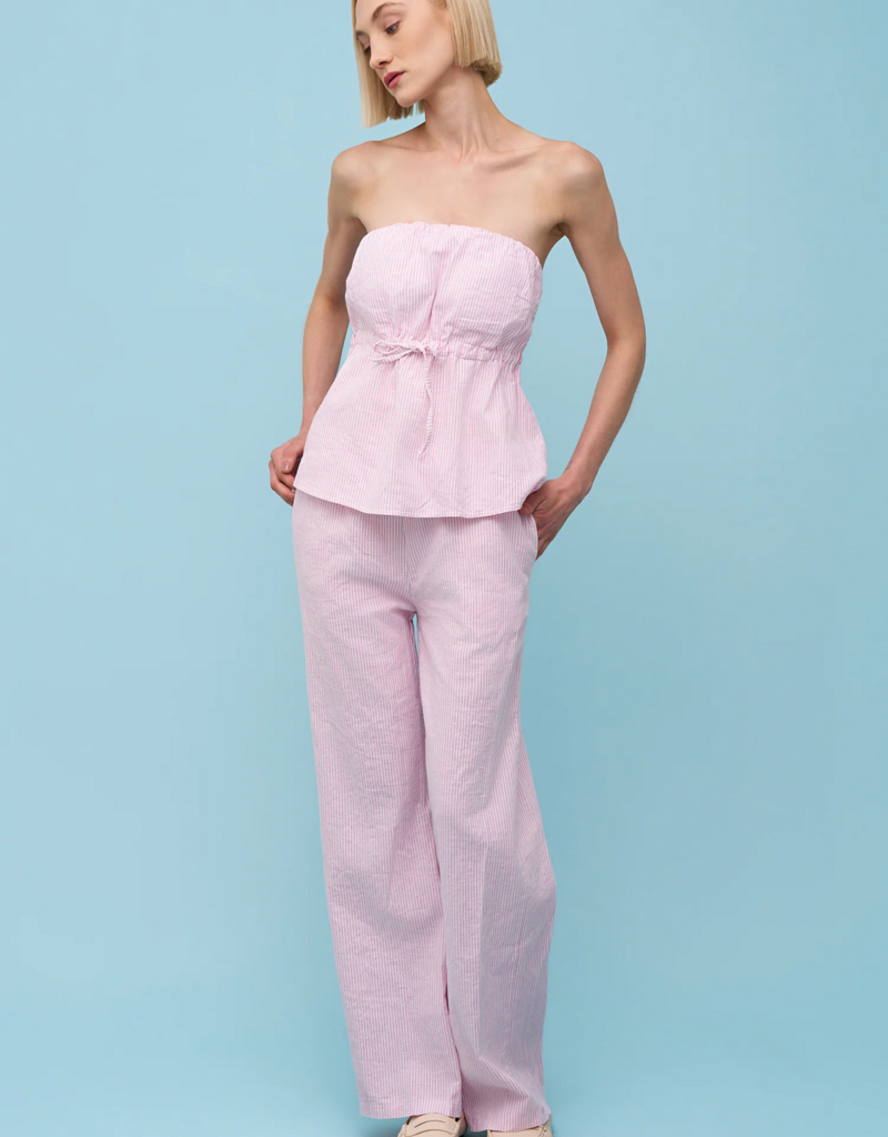 ASTRID Candy Pink Striped Linen Pant