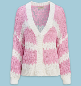 ASTRID Cindy Pink Chevron Stripe Cotton Cardigan