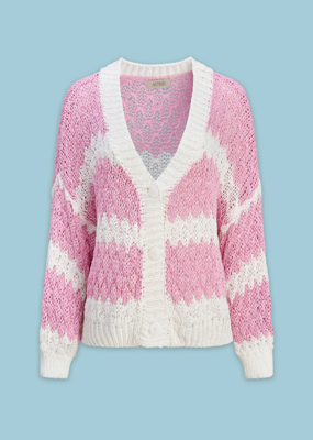 ASTRID Cindy Pink Chevron Stripe Cotton Cardigan