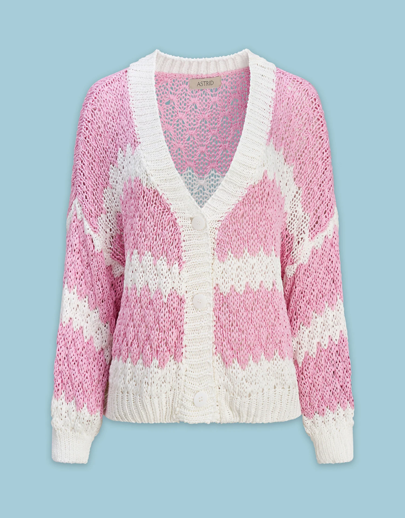 ASTRID Cindy Pink Chevron Stripe Cotton Cardigan