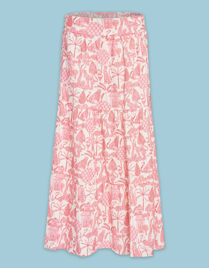 ASTRID Jungle Print Linen Blend Midi Skirt in Pink Toile