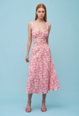 ASTRID Jungle Print Linen Blend Midi Skirt in Pink Toile