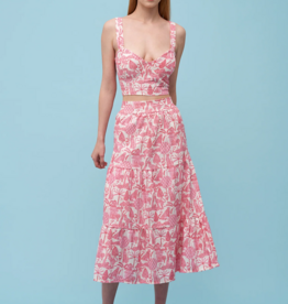ASTRID Jungle Print Linen Blend Midi Skirt in Pink Toile