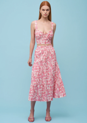 ASTRID Jungle Print Linen Blend Midi Skirt in Pink Toile