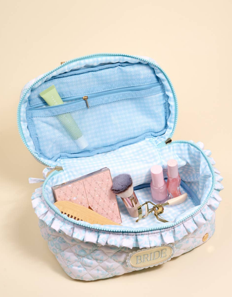The Darling Effect Bride- Glam and Go Quilted Cosmetic Bag- Blue