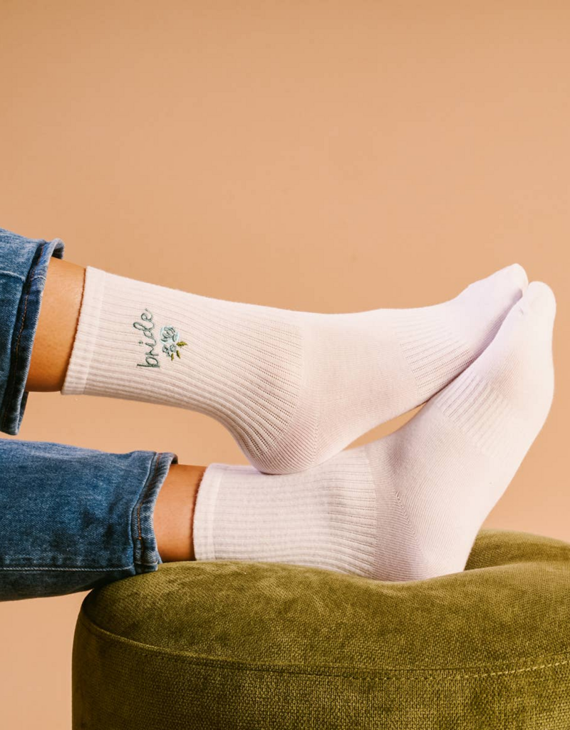 The Darling Effect Bride Emboridered Crew Socks