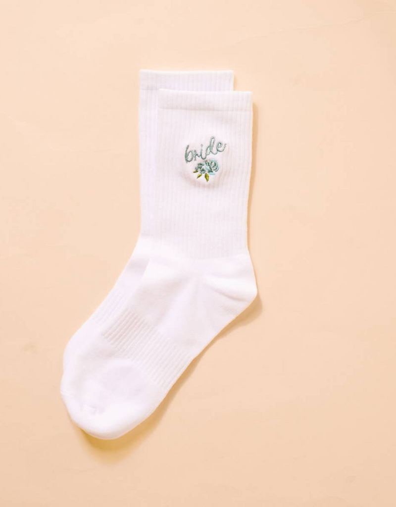 The Darling Effect Bride Embroidered Crew Socks