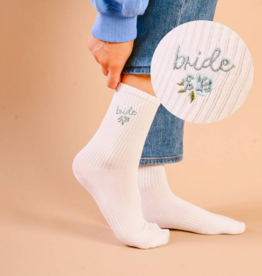 The Darling Effect Bride Emboridered Crew Socks