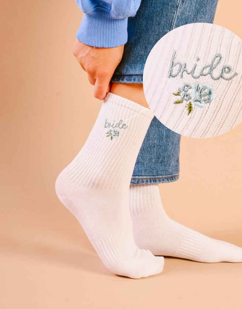 The Darling Effect Bride Embroidered Crew Socks
