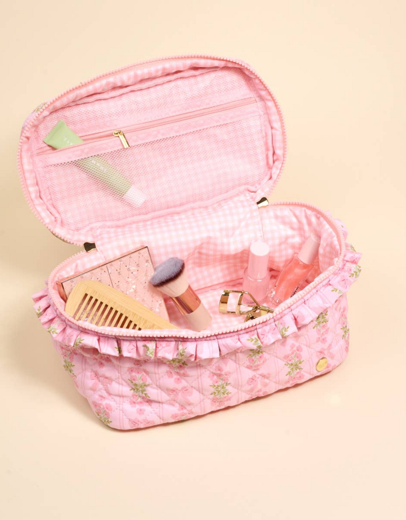 The Darling Effect Oh So Fancy Glam and Go Quilted Cosmetic Bag- Pink