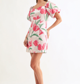 Adelyn Rae Esther Off-The-Shoulder Jacquard Mini Dress in Tulip Floral