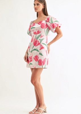 Adelyn Rae Esther Off-The-Shoulder Jacquard Mini Dress in Tulip Floral