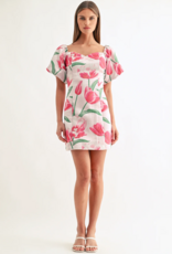 Adelyn Rae Esther Off-The-Shoulder Jacquard Mini Dress in Tulip Floral