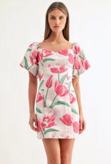 Adelyn Rae Esther Off-The-Shoulder Jacquard Mini Dress in Tulip Floral