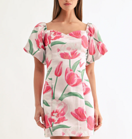 Adelyn Rae Esther Off-The-Shoulder Jacquard Mini Dress in Tulip Floral